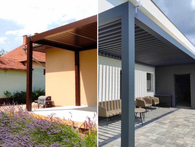 Mediterrán hangulatú bioklimatikus pergola